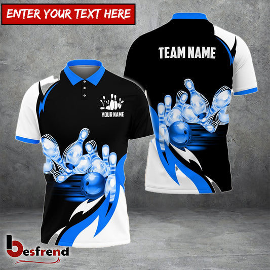 Besfrend Bowling and Pins Broken Fire Pattern Personalized Name Team Name 3D Shirt  Colors