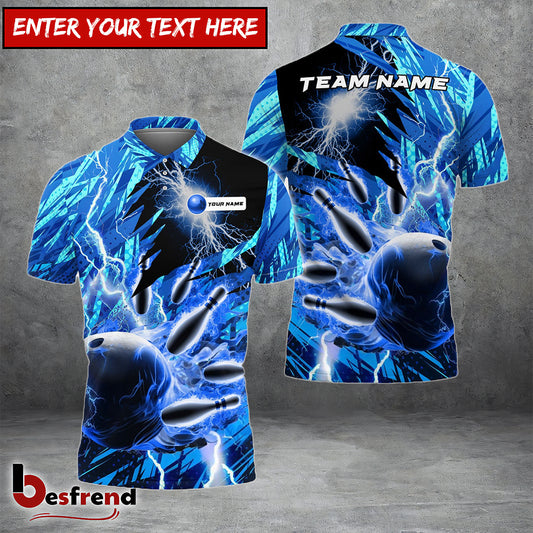 Besfrend Bowling and Pins Color Lightning Personalized Name Team Name 3D Shirt  Colors