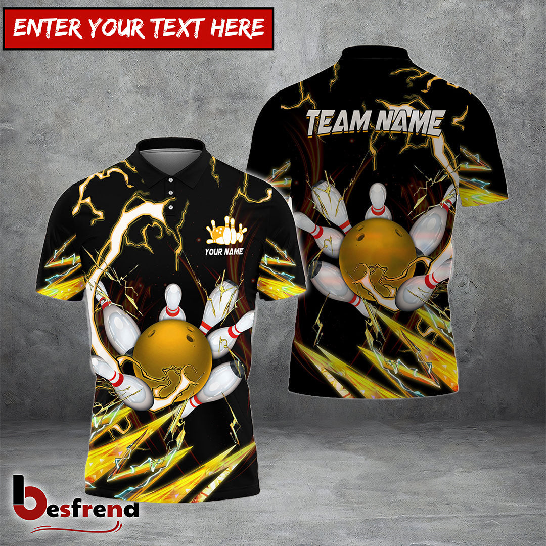 Besfrend Bowling and Pins Colorful Thunder Power Personalized Name Team Name 3D Shirt  Colors