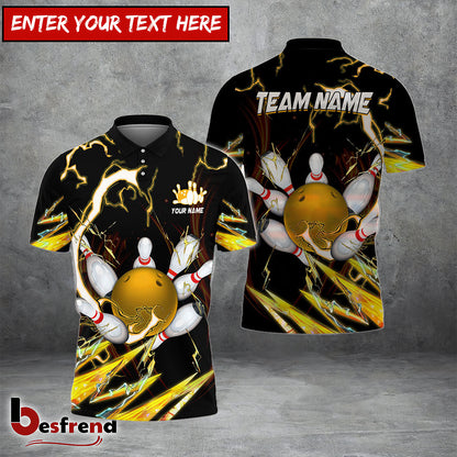 Besfrend Bowling and Pins Colorful Thunder Power Personalized Name Team Name 3D Shirt  Colors