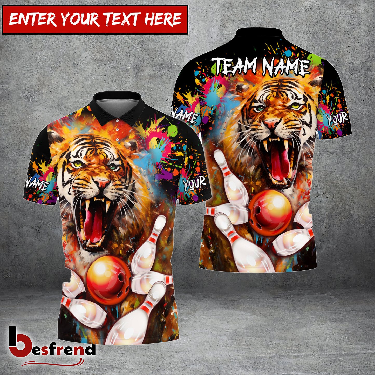 Besfrend Bowling and Pins Tiger Customized Name Team Name 3D Shirt