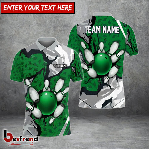 Besfrend Bowling and Wall Broken Pattern Personalized Name Team Name 3D Shirt  Colors