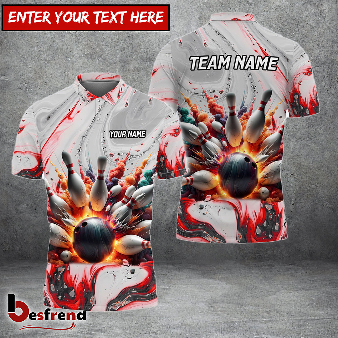Besfrend Broken Smoke Bowling And Pins Customized Name 3D Shirt