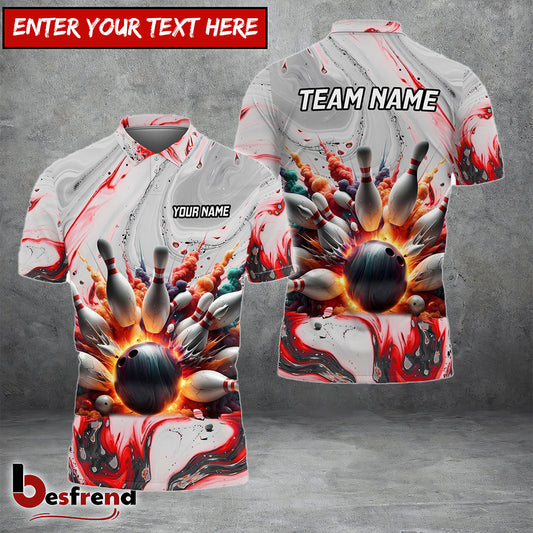 Besfrend Broken Smoke Bowling And Pins Customized Name 3D Shirt