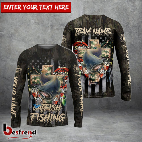 Besfrend Catfish Fishing American Flag Camo Cross Gear Custom Name  Team Name 3D Shirts
