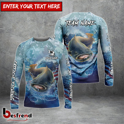 Besfrend Catfish Fishing American Flag Seawave Custom Name  Team Name 3D Shirts