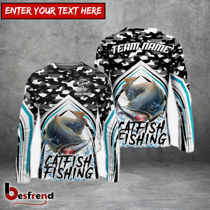 Besfrend Catfish Fishing Black Camo Sport Custom Name  Team Name 3D Shirts