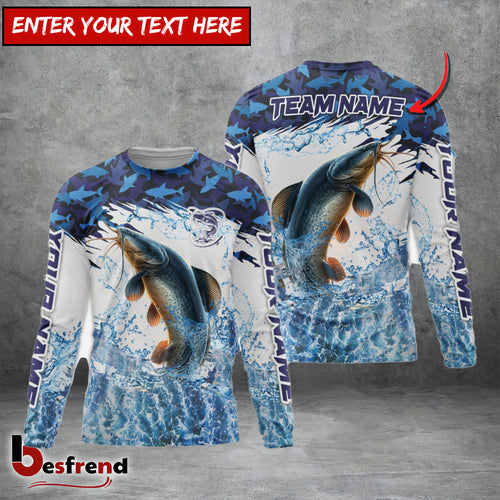 Besfrend Catfish Fishing Blue Camo Clear Water Custom Name  Team Name 3D Shirts