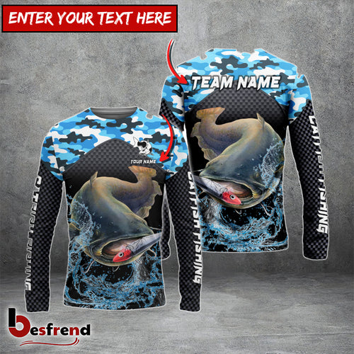 Besfrend Catfish Fishing Blue Camo Sport Custom Name  Team Name 3D Shirts