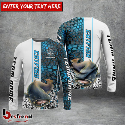 Besfrend Catfish Fishing Blue Fin Bling Camo Sport Custom Name  Team Name 3D Shirts