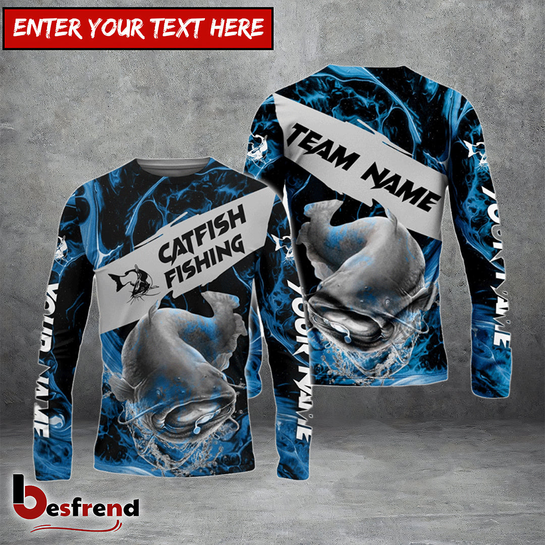 Besfrend Catfish Fishing Blue Lava Sport Custom Name  Team Name 3D Shirts