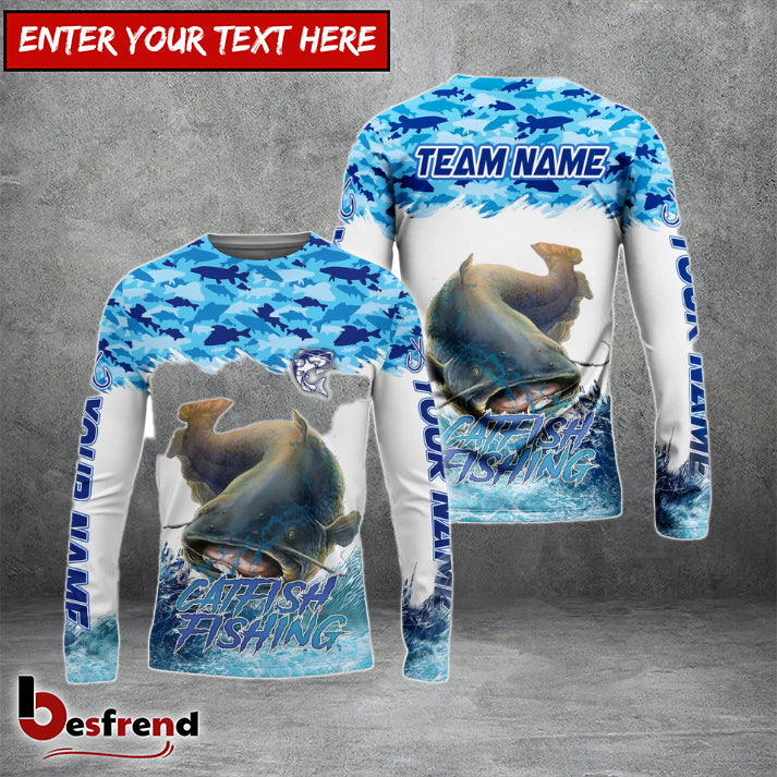 Besfrend Catfish Fishing Blue Water Camo Custom Name  Team Name 3D Shirts