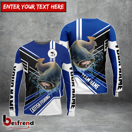 Besfrend Catfish Fishing Blue White Sport Custom Name  Team Name 3D Shirts