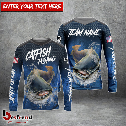 Besfrend Catfish Fishing Dark Blue American Sport Custom Name  Team Name 3D Shirts