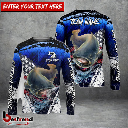 Besfrend Catfish Fishing Dark Blue Scratch American Flag scratch Sport Custom Name  Team Name 3D Shirts