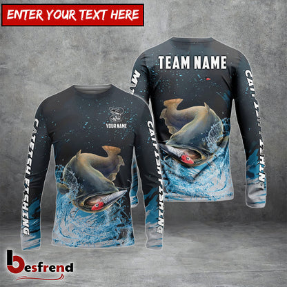 Besfrend Catfish Fishing Dark Blue Sport Custom Name  Team Name 3D Shirts