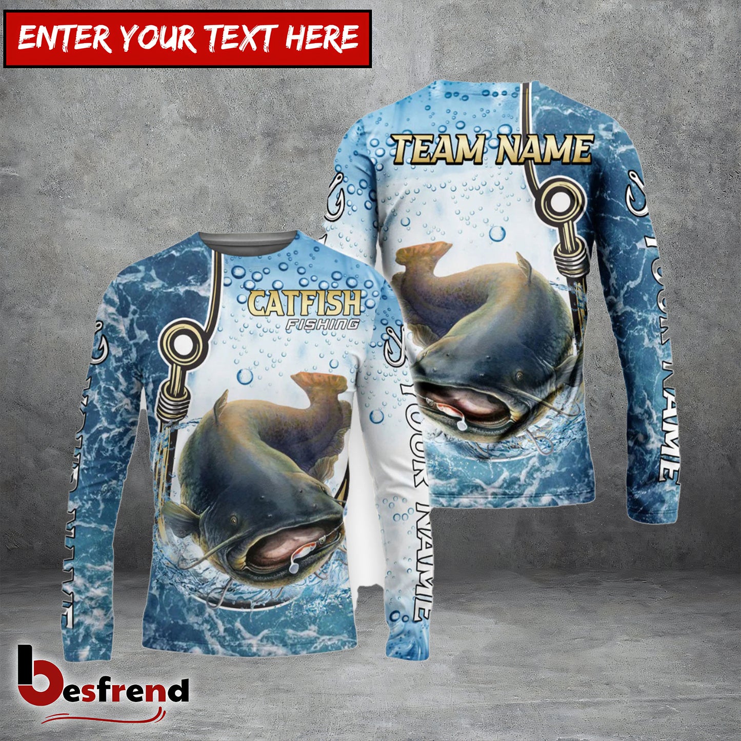Besfrend Catfish Fishing Golden Hook Graphic Sport Custom Name  Team Name 3D Shirts
