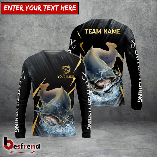 Besfrend Catfish Fishing Golden With Skinfish Pattern Custom Name  Team Name 3D Shirts