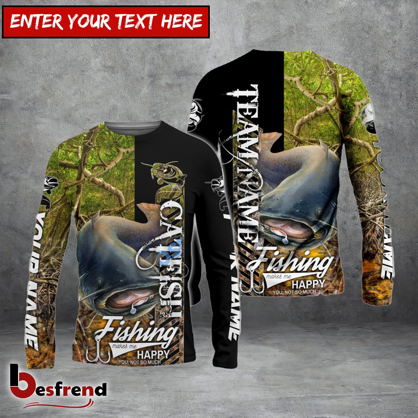 Besfrend Catfish Fishing Jungle Camo Custom Name  Team Name 3D Shirts