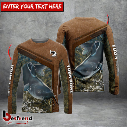 Besfrend Catfish Fishing Leather Pattern Personalized Shirt