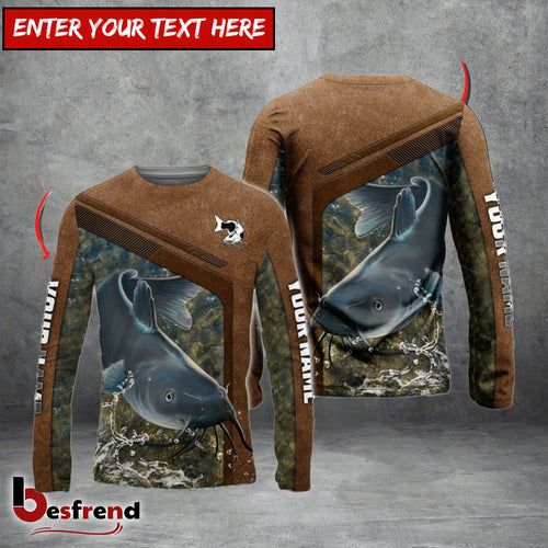 Besfrend Catfish Fishing Leather Pattern Personalized Shirt