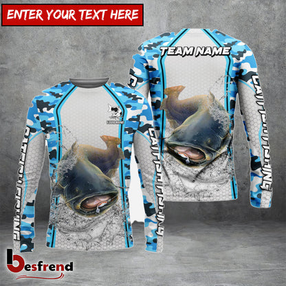 Besfrend Catfish Fishing Light Blue Camo Sport Custom Name  Team Name 3D Shirts