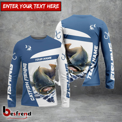Besfrend Catfish Fishing Light Navy Sport Custom Name  Team Name 3D Shirts