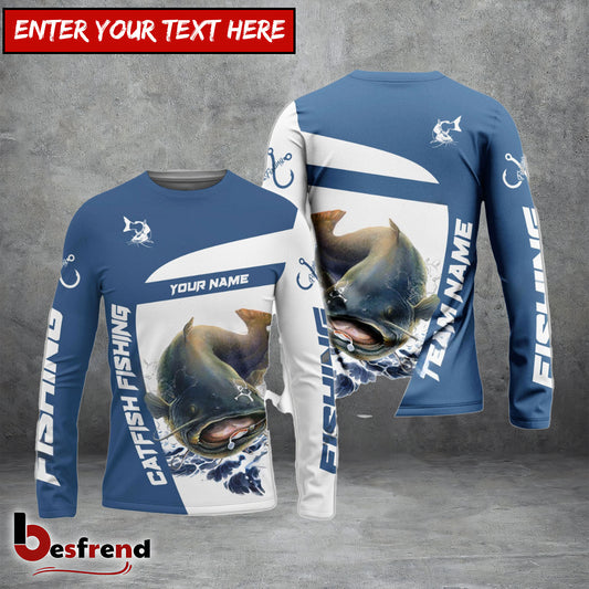 Besfrend Catfish Fishing Light Navy Sport Custom Name  Team Name 3D Shirts