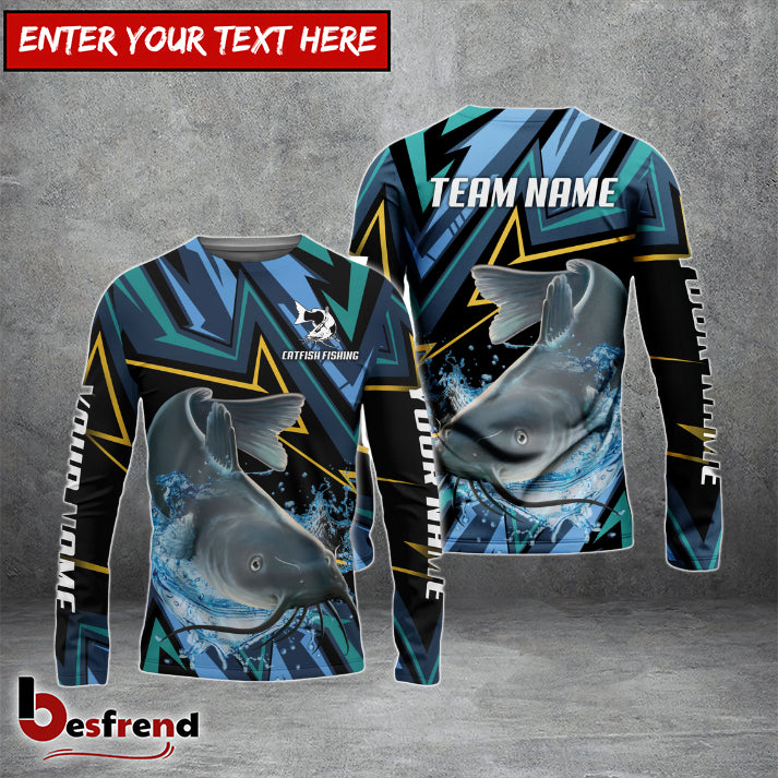 Besfrend Catfish Fishing Lightning Pattern Sport Custom Name  Team Name 3D Shirts