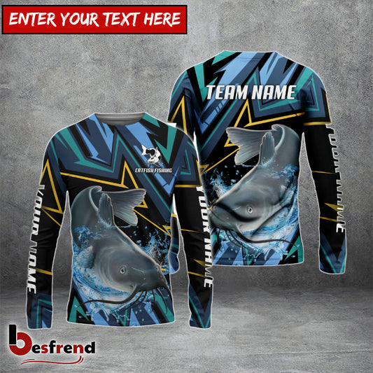 Besfrend Catfish Fishing Lightning Pattern Sport Custom Name  Team Name 3D Shirts