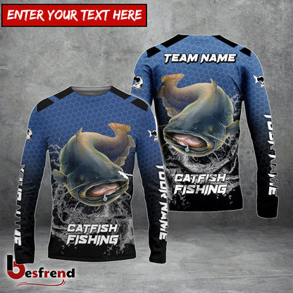 Besfrend Catfish Fishing Navy Hexagon Sport Custom Name  Team Name 3D Shirts