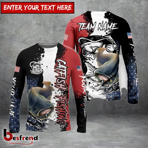 Besfrend Catfish Fishing Paint Scratch American Flag scratch Sport Custom Name  Team Name 3D Shirts