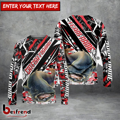 Besfrend Catfish Fishing Red Grunge Camo Custom Name  Team Name 3D Shirts
