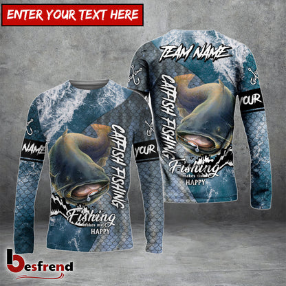 Besfrend Catfish Fishing Skin Seawave Custom Name  Team Name 3D Shirts