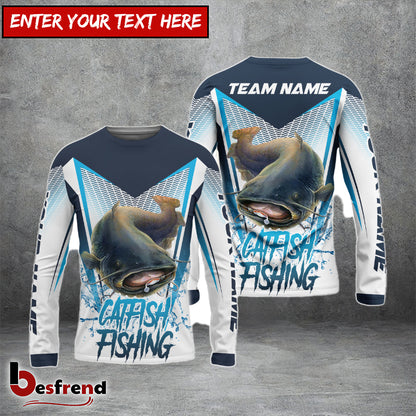 Besfrend Catfish Fishing White Blue Camo Sport Custom Name  Team Name 3D Shirts
