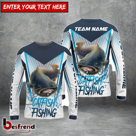 Besfrend Catfish Fishing White Blue Camo Sport Custom Name  Team Name 3D Shirts
