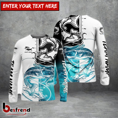 Besfrend Catfish Fishing White Blue Water Custom Name  Team Name 3D Shirts