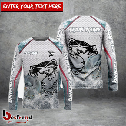 Besfrend Catfish Fishing White Fin Water Silhouette Sport Custom Name  Team Name 3D Shirts