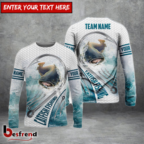 Besfrend Catfish Fishing White Fin Water Sport Custom Name  Team Name 3D Shirts