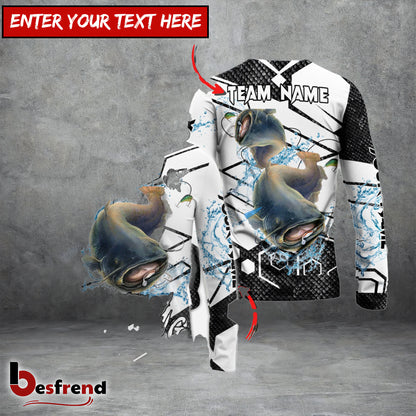 Besfrend Catfish Fishing White Gray Black Hexagon Sport Custom Name  Team Name 3D Shirts