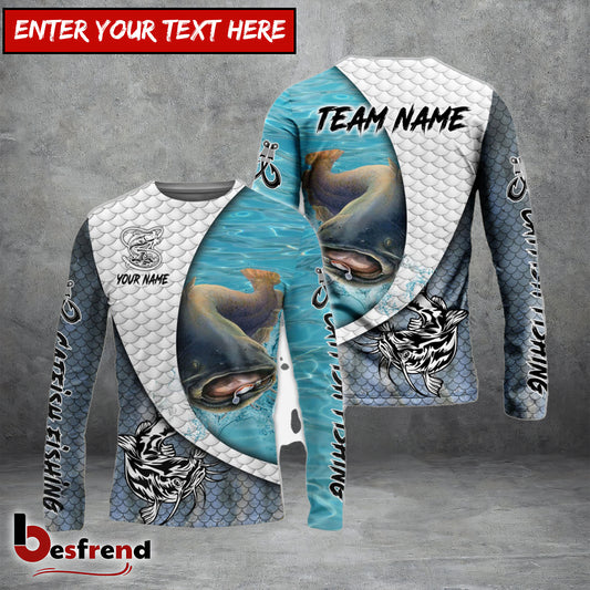 Besfrend Catfish Fishing White Skin Diagonal Custom Name  Team Name 3D Shirts