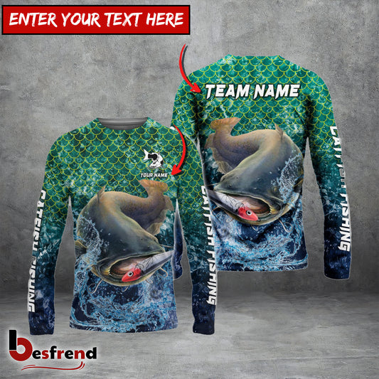 Besfrend Catfish Fishing Yellow Fin Sport Custom Name  Team Name 3D Shirts
