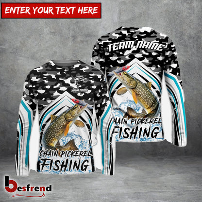 Besfrend Chain Pickerel Fishing Black Camo Sport Custom Name  Team Name 3D Shirts