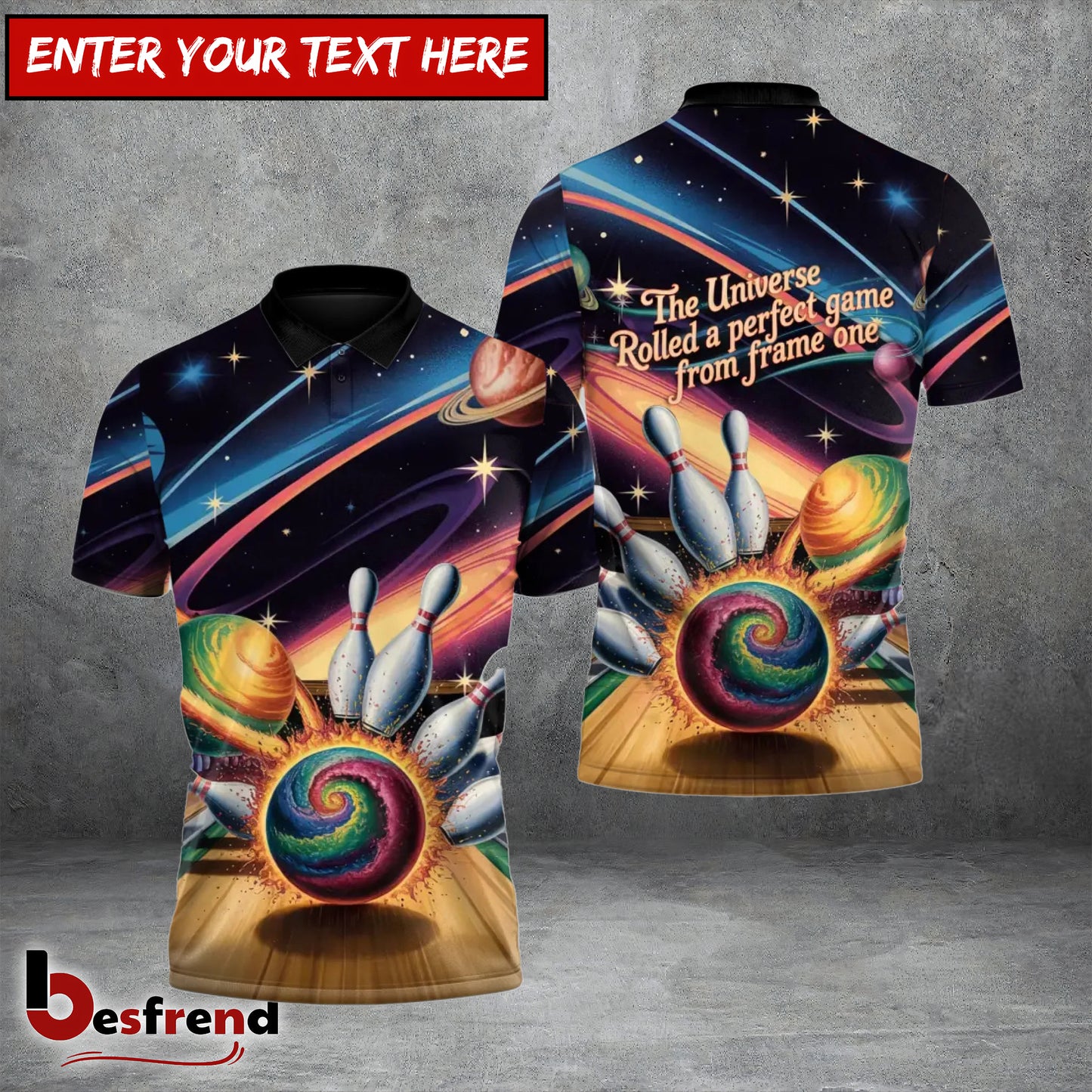 Besfrend Cosmic Bowling Polo Custom Galaxy Team Strike Shirt