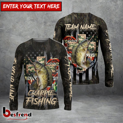 Besfrend Crappie Fishing American Flag Camo Cross Gear Custom Name  Team Name 3D Shirts
