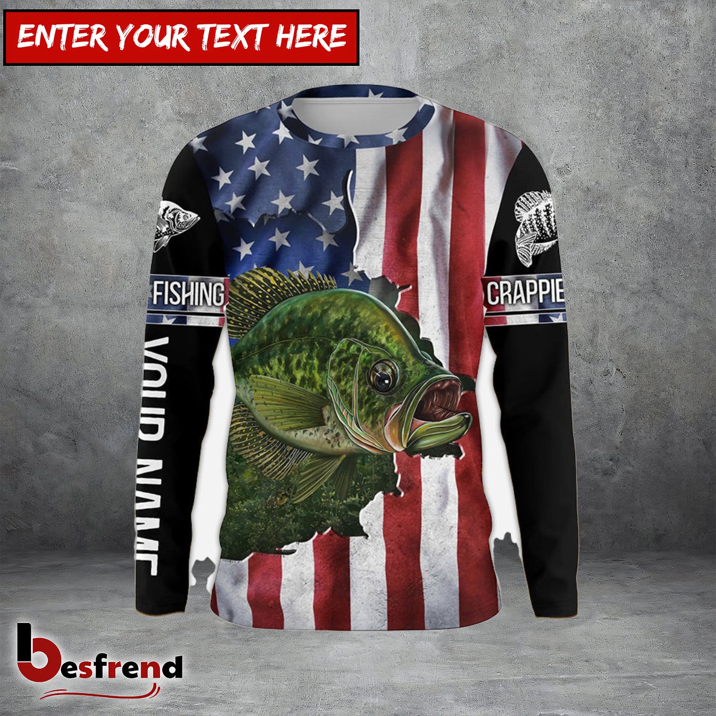 Besfrend Crappie Fishing American Flag Patriotic Fourth Of July Personalized Crappie Long Sleeve Fishing Shirts