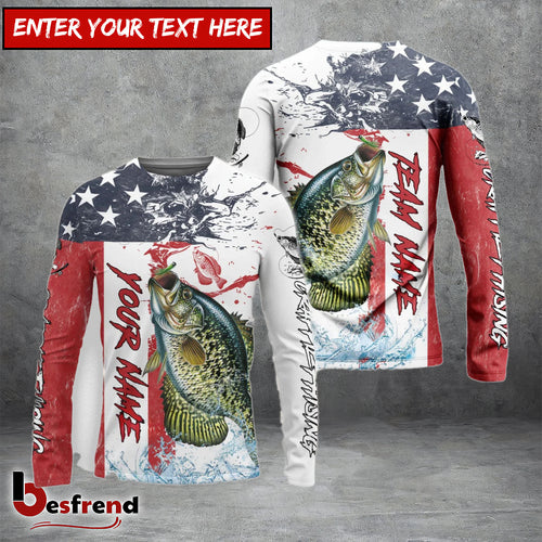 Besfrend Crappie Fishing American Flag Red Blue Seawave Custom Name  Team Name 3D Shirts