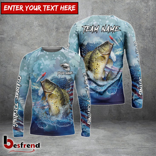 Besfrend Crappie Fishing American Flag Seawave Custom Name  Team Name 3D Shirts