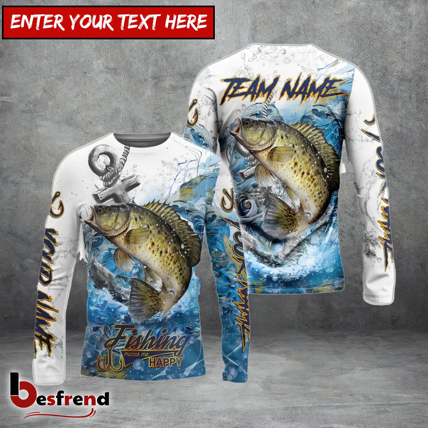 Besfrend Crappie Fishing Anchor Ocean Splash Design Name  Team Name 3D Shirts