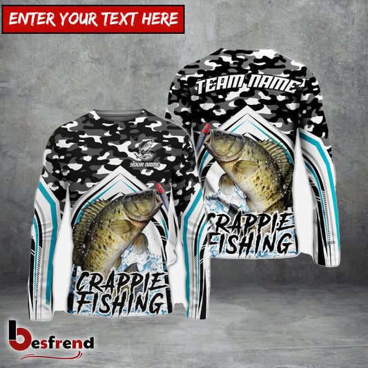 Besfrend Crappie Fishing Black Camo Sport Custom Name  Team Name 3D Shirts